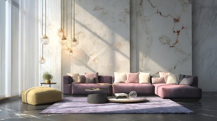 Poster - modern home interior background, living room, minimalistic style, 3d render, 3d illustration