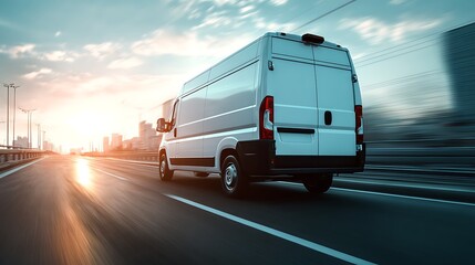 Aufkleber - Modern delivery shipment cargo courier van moving fast on motorway road, business logistics express service