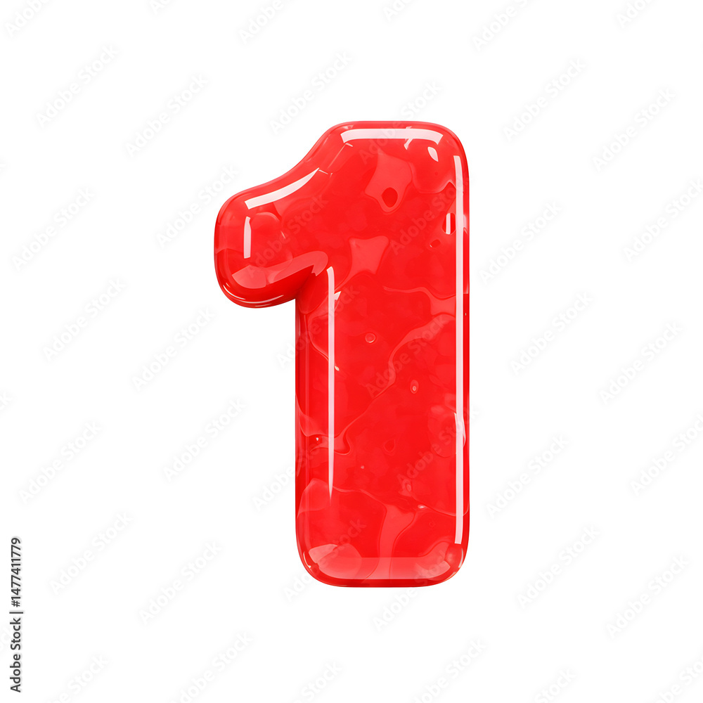 Glossy red number one on transparent background: 3d render Stock ...