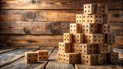 Aufkleber - Rustic Wooden Cubes Stacked in a Pyramid on a Weathered Wooden Surface