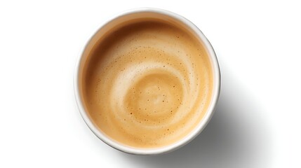 Poster - Latte coffee in a paper cup viewed from above white background