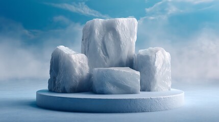 Poster - Ice rock podium or product display placement, ice stone design background, for food and drink or cosmetic key visual ads, copy space