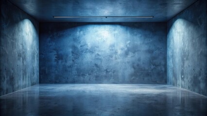 Aufkleber - Moody Blue Room Empty Industrial Space with Textured Walls and Polished Floor Under Subtle Lighting