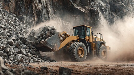 Poster - Wheel loader machine uploading rocks