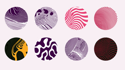 Aufkleber - Abstract vector illustration featuring circular shapes with wavy, fluid lines in vivid colors. The design reflects modern, trendy 