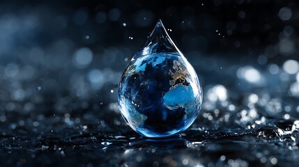 Poster - World water day, a globe in the shape of a drop of water, saving water and world environmental protection concept