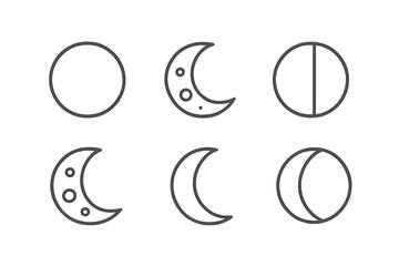 Poster - Vector icon set depicting various phases of the moon with simple, minimalist designs suitable for digital or print use in astronomy and nature themes