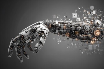 Poster - Intricate robotic hand illustration depicting technological advancement and automation