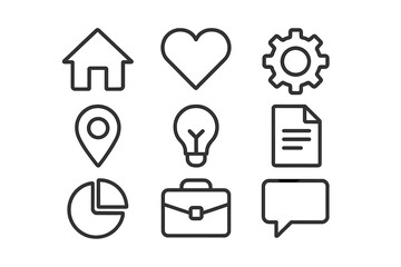 Poster - Vector icon collection showcasing various symbols including home, heart, gear, and more for modern design applications