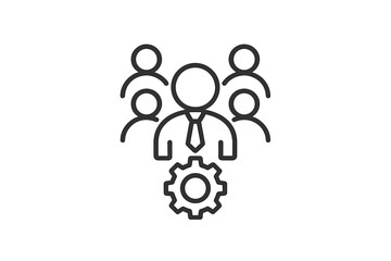 Poster - Vector icon representing teamwork and management with people and gears in a professional setting