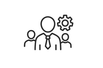 Poster - Vector icon representing teamwork and management with abstract figures and a gear symbol