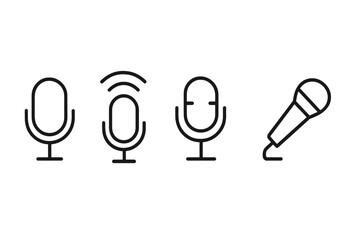 Poster - Vector icon set featuring different microphone designs for audio recording and broadcasting concepts