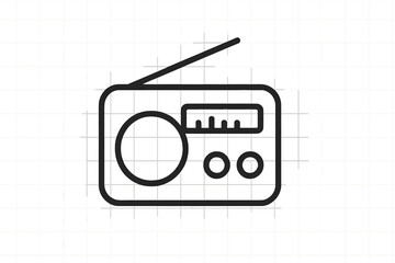 Poster - Vintage style vector icon of a classic radio with tuning dial and speaker layout for music and broadcasting themes