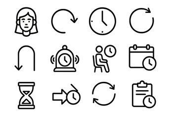 Poster - Collection of vector icons representing time management concepts including clocks, schedules, and reminders