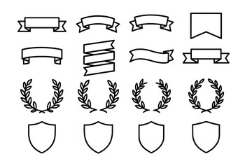 Poster - Collection of vector icons featuring banners, laurel wreaths, and shields for design purposes