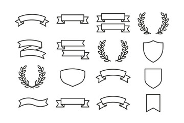 Poster - Collection of vector icons featuring decorative ribbons, laurel wreaths, and shields for design projects and graphics