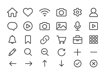 Poster - Vector icon collection featuring various symbols for home, communication, media, and navigation activities