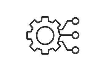 Fototapete - Vector icon depicting a gear symbolizing technology and innovation with connecting lines representing data flow and network integration