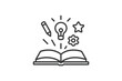 © Alan - Open book with pencil, light bulb, star, and gears representing creativity and knowledge in vector icon style