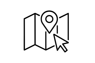 Poster - Vector icon depicting a map with a location pin and a cursor indicating a selected point on the map