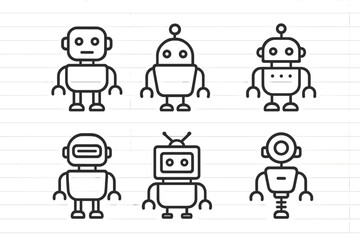 Poster - Creative collection of vector icons showcasing different robot designs in a minimalistic style suitable for various applications
