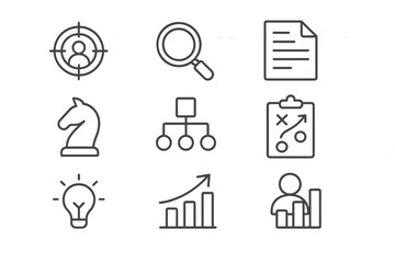 Poster - Vector icon set illustrating business analytics, strategy, and problem solving concepts in a modern design