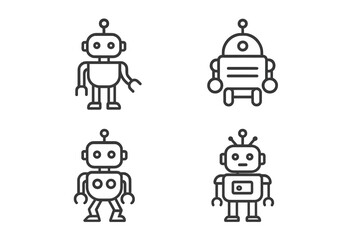 Poster - Vector icons of various robot designs showcasing different features and styles for technology and automation themes