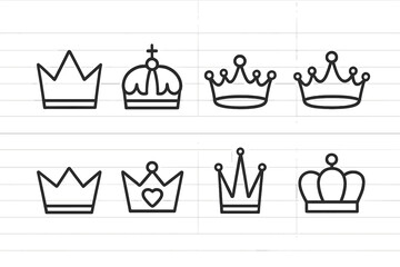 Poster - Collection of eight unique vector crown icons for design and illustration projects