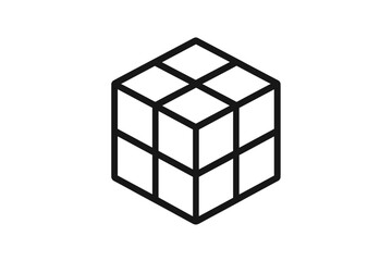 Aufkleber - Creative vector icon representing a three-dimensional cube design with distinct grid patterns illustrating depth and structure