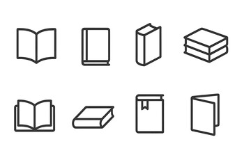 Poster - Collection of vector icons representing various book styles and types for educational and creative projects