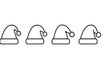 Poster - Vector icon featuring a series of four simple Christmas hats with pom-poms designed for festive decorations