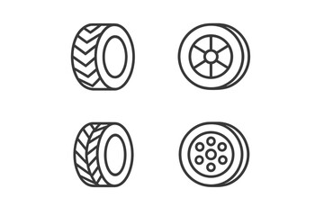 Poster - Collection of four vector icons depicting various tire designs for automotive applications and illustrations