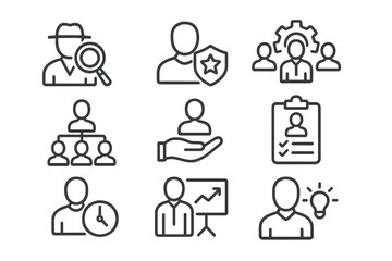Poster - Vector icon collection depicting team management, support, and strategy development activities for business professionals