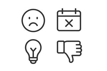Poster - Icon set representing emotions and concepts, including sadness, cancellation, ideas, and negative feedback in a minimalist design