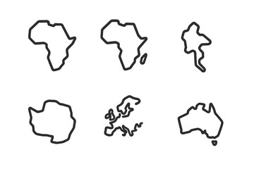 Poster - Vector icon set featuring outlines of continents in a minimalist design for graphic use