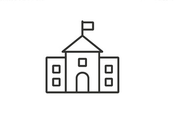 Poster - Vector icon of a simple building with a flag on top, representing education or government concepts, suitable for various designs