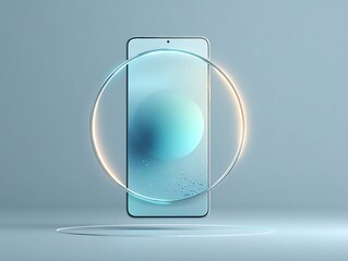 Poster - Sleek smartphone with glowing ring and ethereal display on a minimalist backdrop