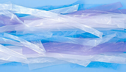 Fototapete - Abstract pastel blue, purple, and white sheer fabric ribbons layered on a blue background.  Perfect for design projects or website backgrounds.