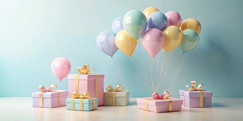 Aufkleber - Pastel Balloons and Gift Boxes Celebration Scene