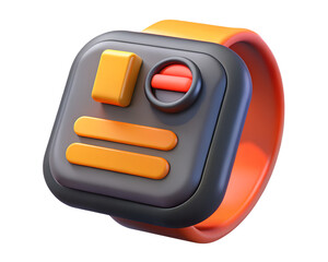 Poster - A vibrant 3d rendering icon of a modern orange and gray smartwatch representing wearable technology and innovation against a Land Transportation Isolated on White Background