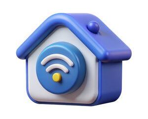 Poster - A visually appealing 3d rendering icon representing smart home connectivity with wi-fi symbol for internet access.