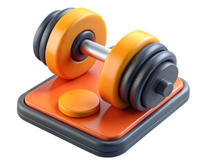 Poster - Modern 3d rendering icon of an orange and gray dumbbell placed on a fitness-themed orange platform Land Transportation Isolated on White Background