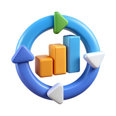 Poster - Three dimensional rendered bar graph with circular arrow indicating business data growth Land Transportation Isolated on White Background