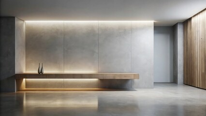 Poster - Serene Minimalist Interior Design with Subtle Ambient Lighting and a Modern Floating Shelf