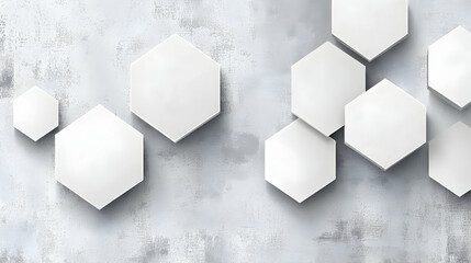 Fototapete - Abstract geometric design featuring white hexagons on a textured grey background. Ideal for modern presentations, websites, or wall art.