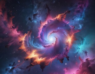 Wall Mural - swirling nebulae in vibrant hues, cosmic dust motes dance , cosmic art, abstract, galaxy