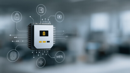 Poster - Digital Security at the Core: Depicting the critical role of cybersecurity, this image showcases a detailed depiction of a central processing unit (CPU).