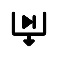 Poster - Black download icon with a play symbol and a line next to it, and an arrow pointing down at the bottom