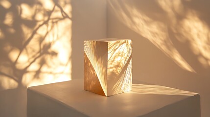 Poster - Abstract textured cube casting patterns of light and shadow on a neutral backdrop