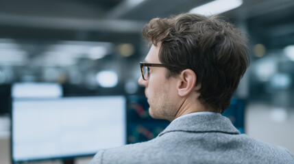 Aufkleber - focused insight: a professional in spectacles intently studies dynamic financial data, captured in a